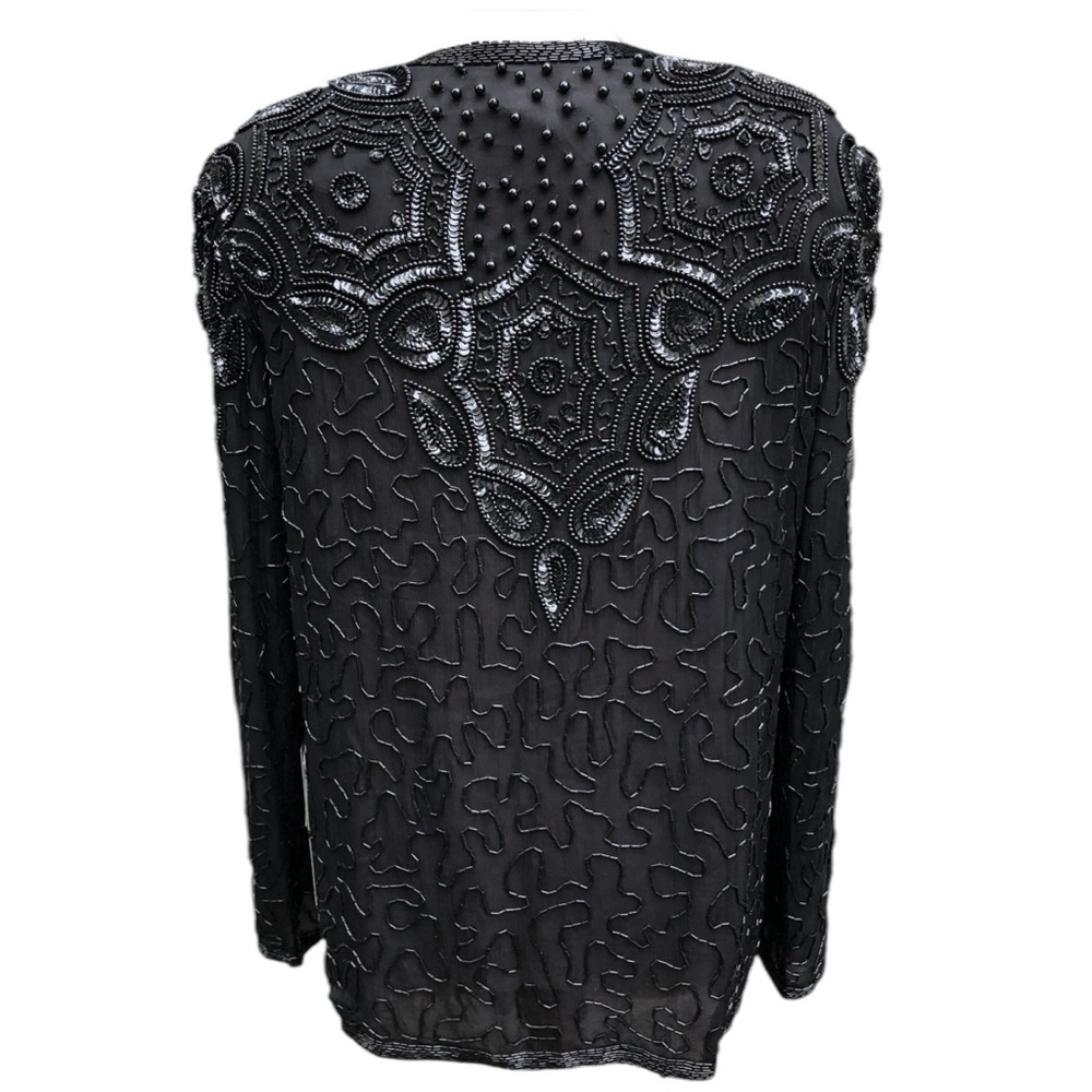 🎉HP! ❤️ Vintage Gothic x Steampunk Adrianna Papell Black Silk Beaded Jacket - Picture 5 of 9